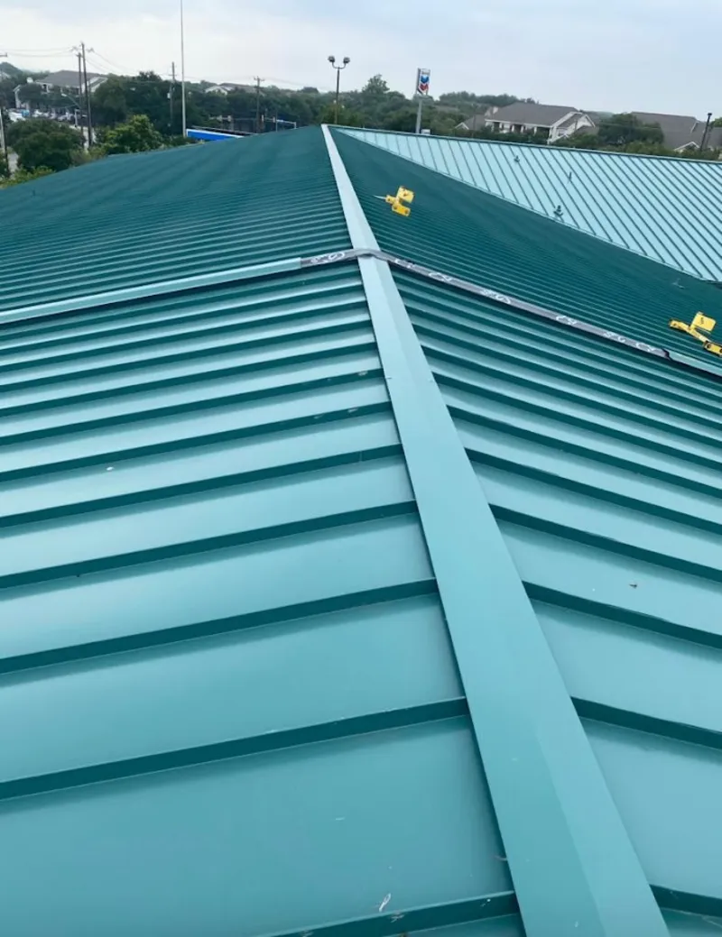 Green commercial metal roof ridge and valley for Metal Roof Repair in Eaton